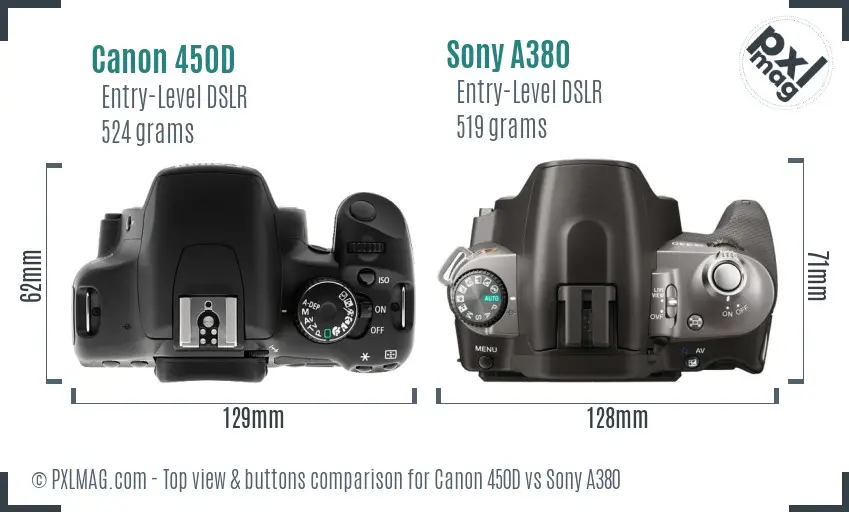 Canon 450D vs Sony A380 top view buttons comparison