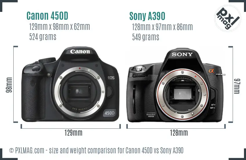Canon 450D vs Sony A390 size comparison