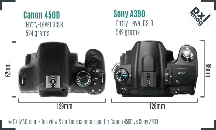 Canon 450D vs Sony A390 top view buttons comparison