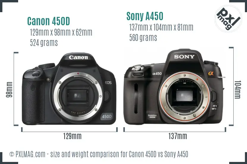 Canon 450D vs Sony A450 size comparison