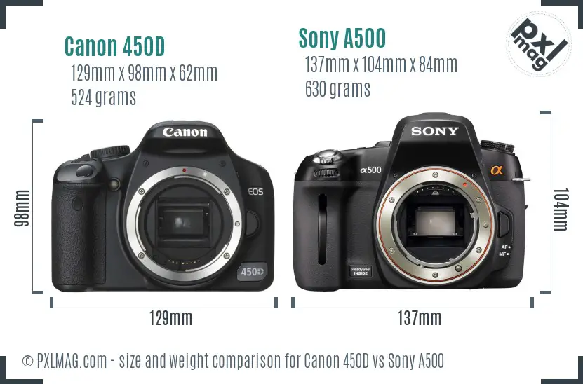 Canon 450D vs Sony A500 size comparison