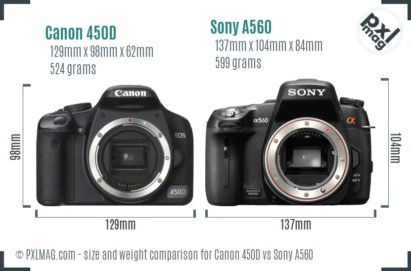 Canon 450D vs Sony A560 size comparison