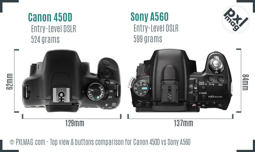Canon 450D vs Sony A560 top view buttons comparison