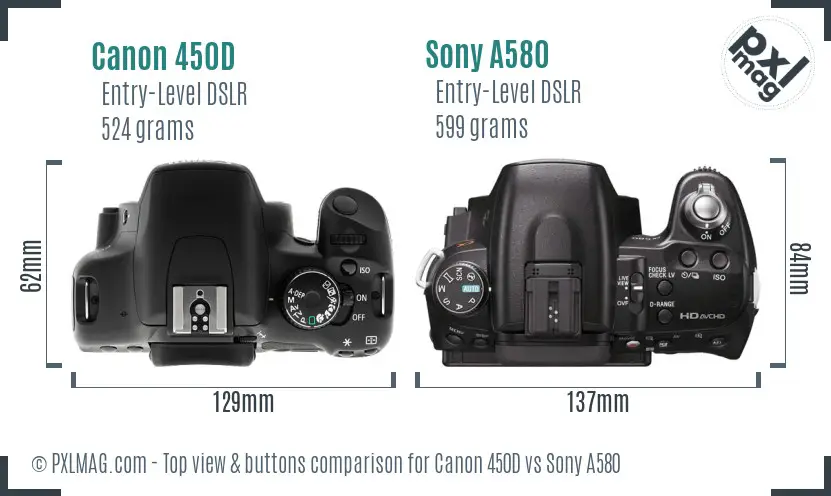 Canon 450D vs Sony A580 top view buttons comparison