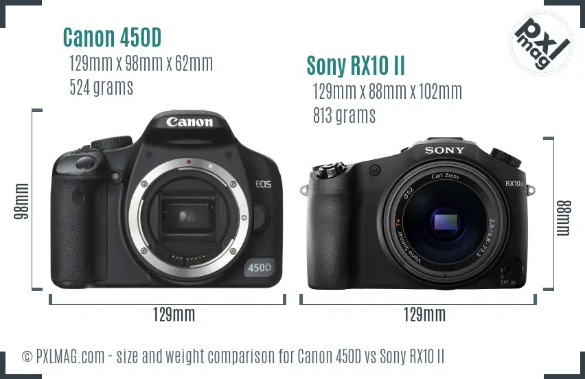 Canon 450D vs Sony RX10 II size comparison