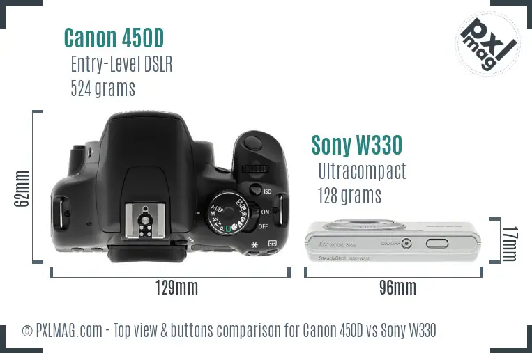 Canon 450D vs Sony W330 top view buttons comparison