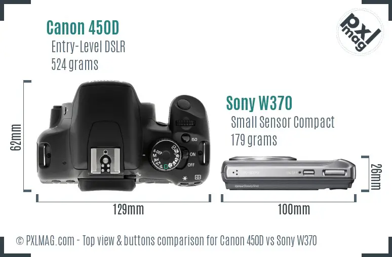 Canon 450D vs Sony W370 top view buttons comparison