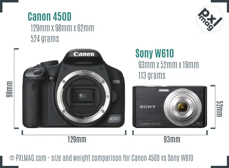 Canon 450D vs Sony W610 size comparison