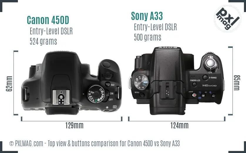 Canon 450D vs Sony A33 top view buttons comparison
