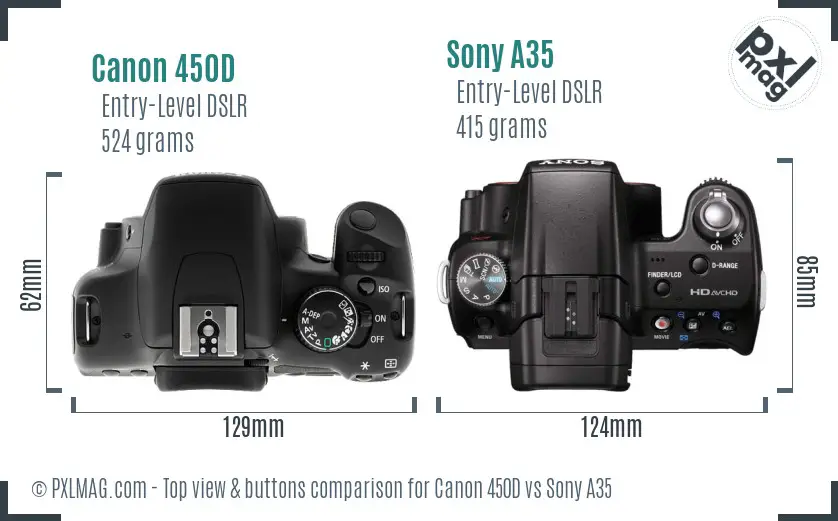 Canon 450D vs Sony A35 top view buttons comparison