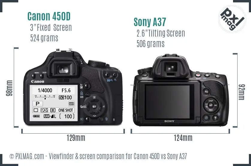 Canon 450D vs Sony A37 Screen and Viewfinder comparison