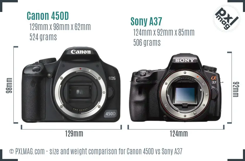 Canon 450D vs Sony A37 size comparison