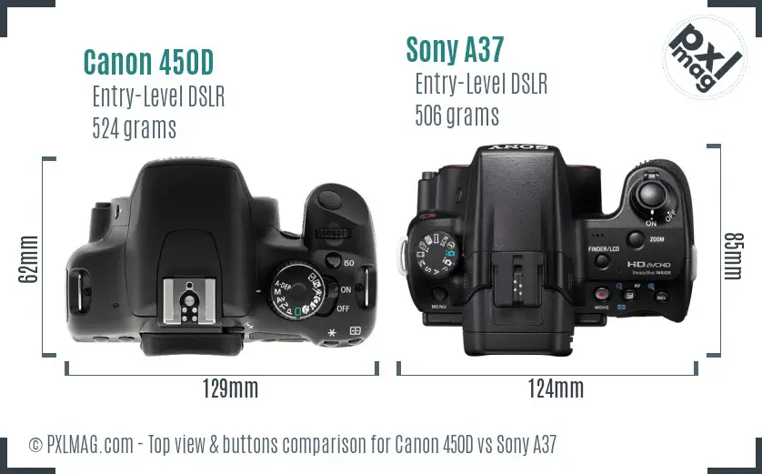 Canon 450D vs Sony A37 top view buttons comparison