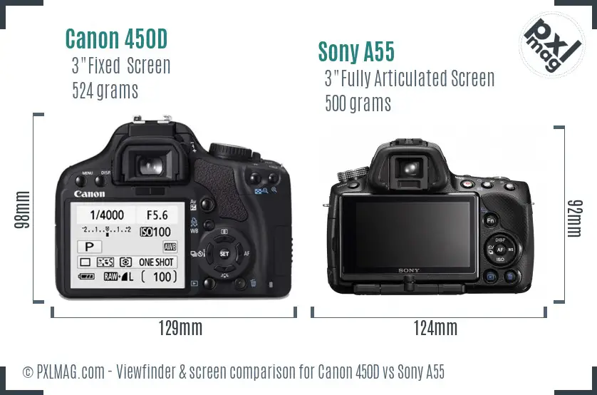 Canon 450D vs Sony A55 Screen and Viewfinder comparison