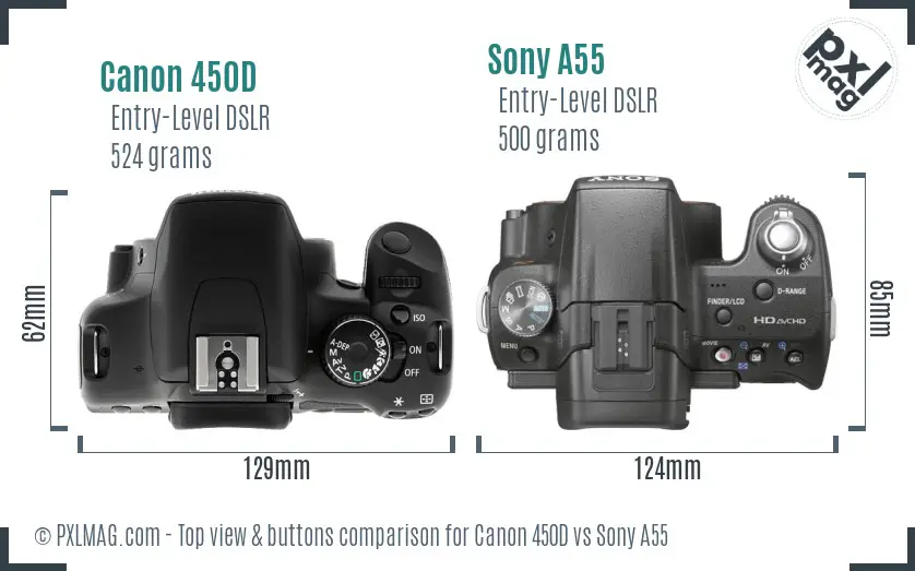 Canon 450D vs Sony A55 top view buttons comparison