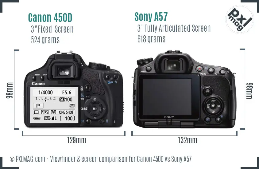 Canon 450D vs Sony A57 Screen and Viewfinder comparison