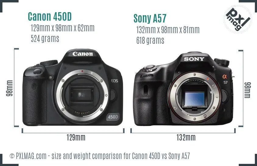 Canon 450D vs Sony A57 size comparison