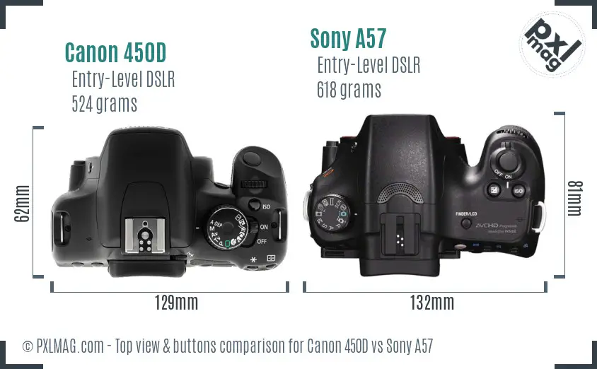 Canon 450D vs Sony A57 top view buttons comparison