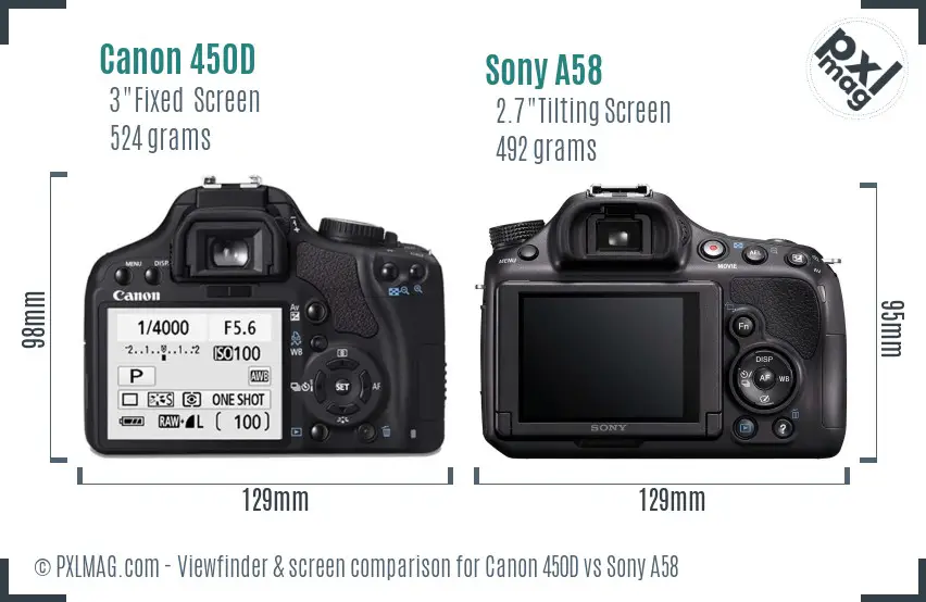 Canon 450D vs Sony A58 Screen and Viewfinder comparison