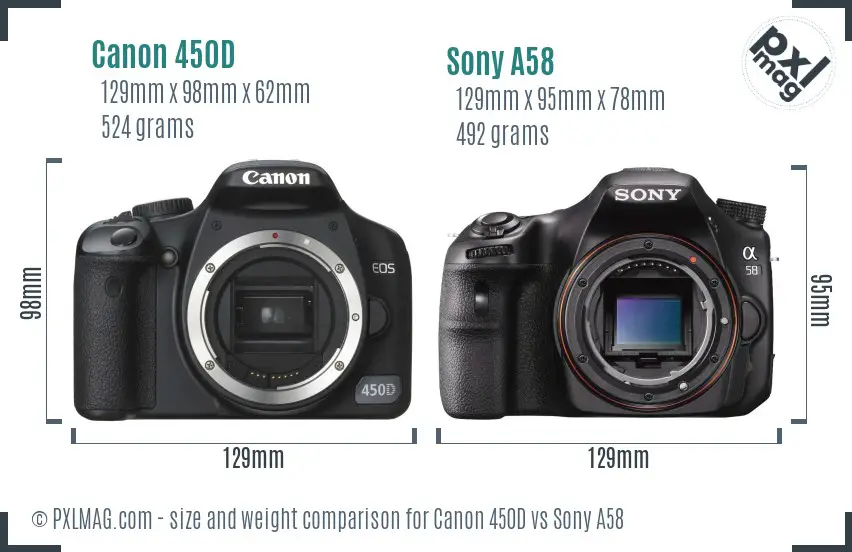 Canon 450D vs Sony A58 size comparison