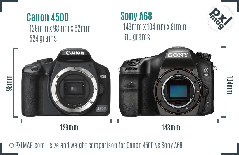 Canon 450D vs Sony A68 size comparison