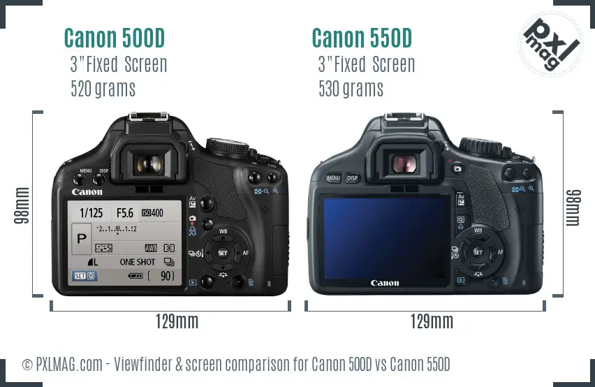 Canon 500D vs Canon 550D Screen and Viewfinder comparison