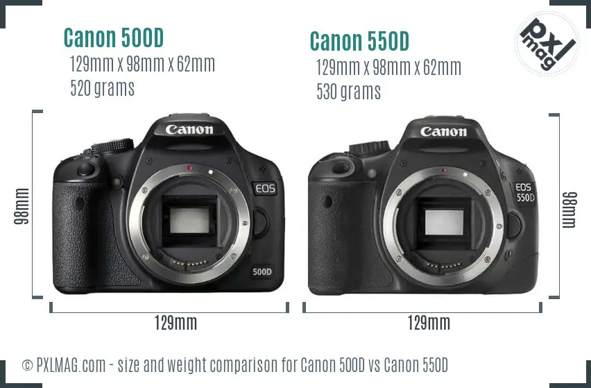Canon 500D vs Canon 550D size comparison