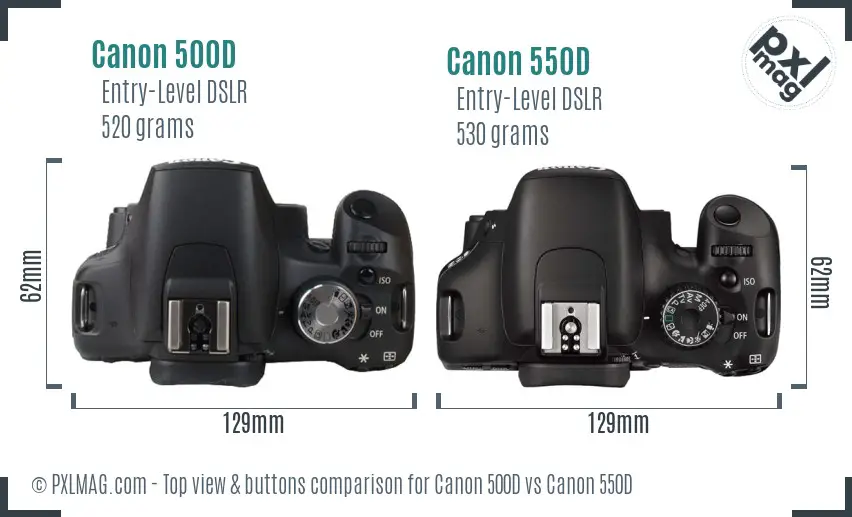 Canon 500D vs Canon 550D top view buttons comparison