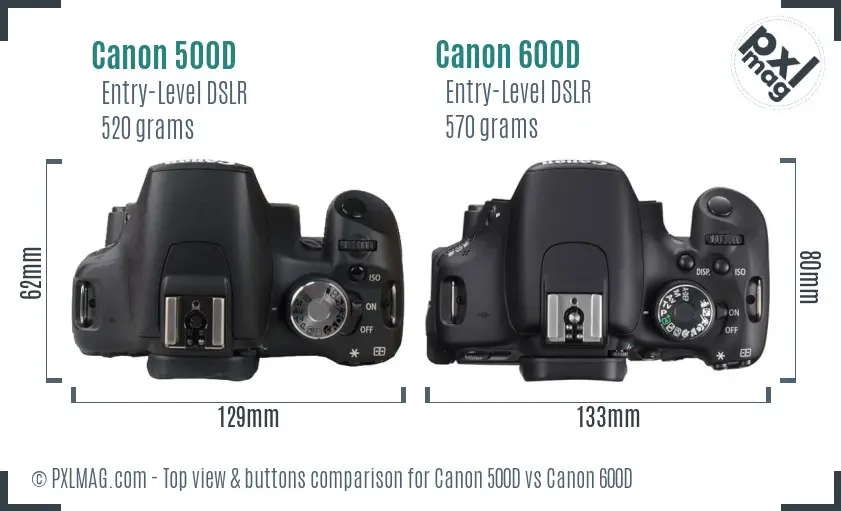 Canon 500D vs Canon 600D top view buttons comparison