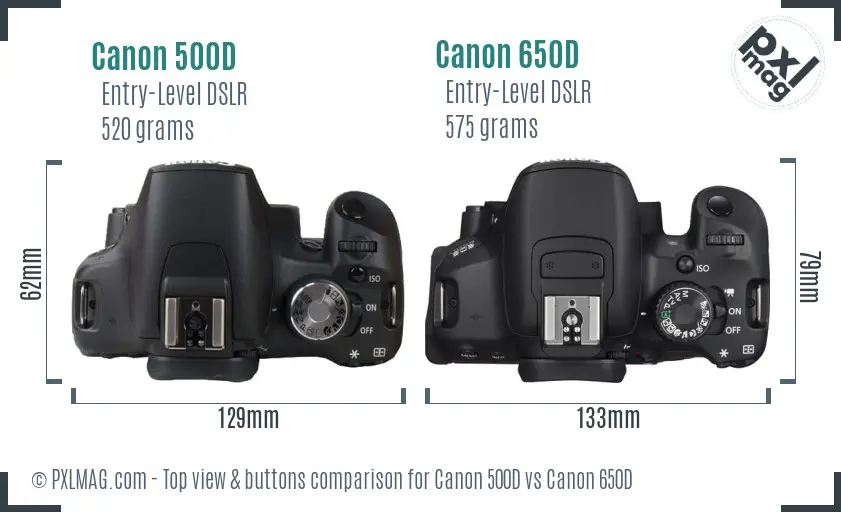 Canon 500D vs Canon 650D top view buttons comparison