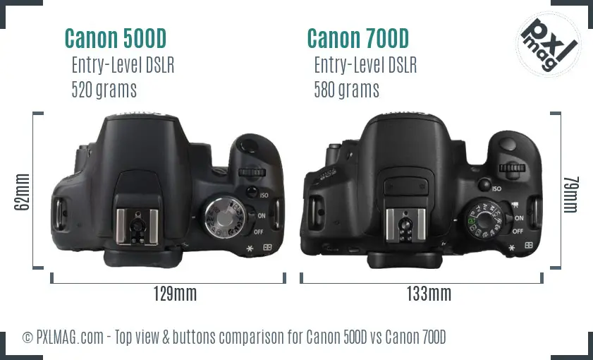 Canon 500D vs Canon 700D top view buttons comparison