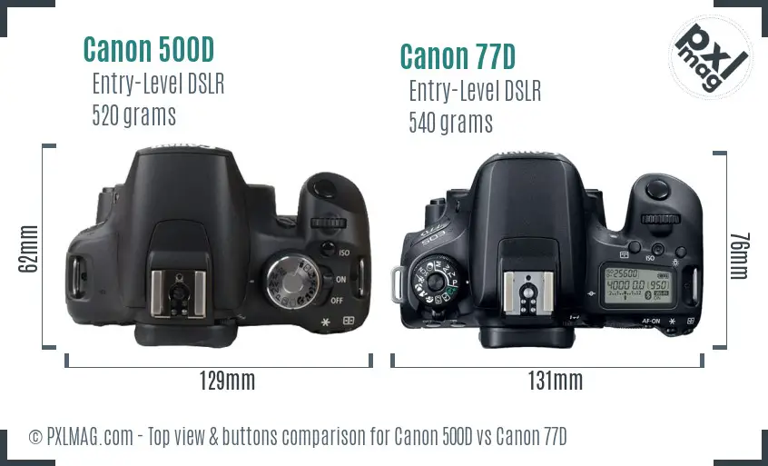 Canon 500D vs Canon 77D top view buttons comparison