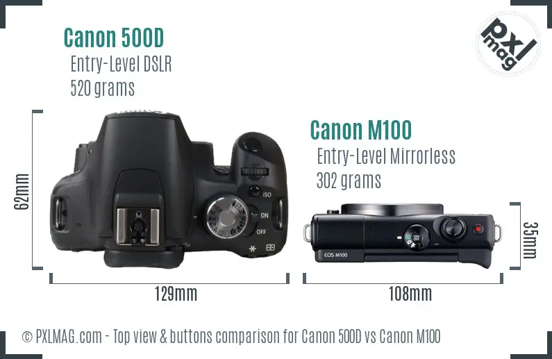 Canon 500D vs Canon M100 top view buttons comparison
