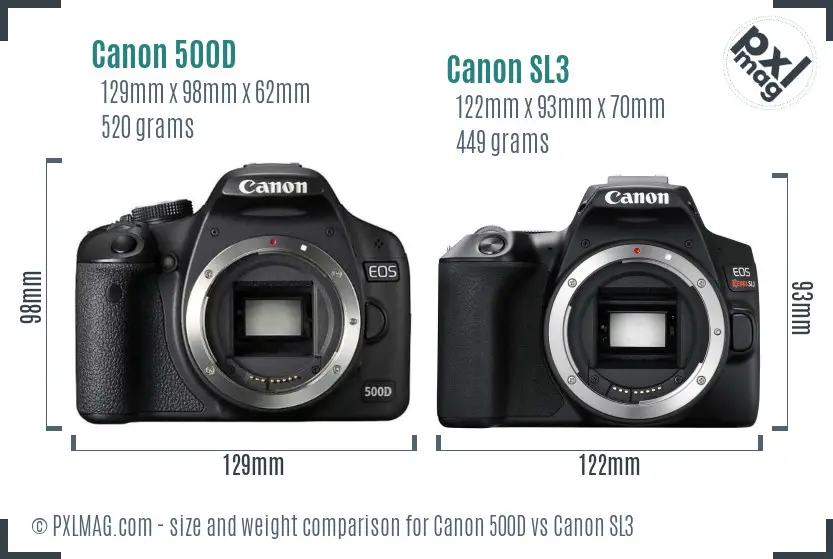 Canon 500D vs Canon SL3 size comparison