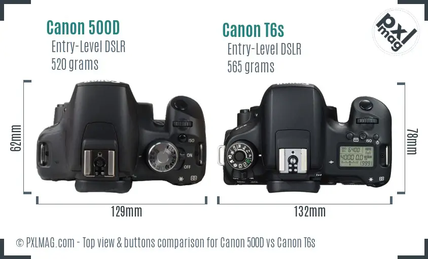 Canon 500D vs Canon T6s top view buttons comparison