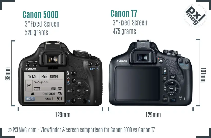 Canon 500D vs Canon T7 Screen and Viewfinder comparison