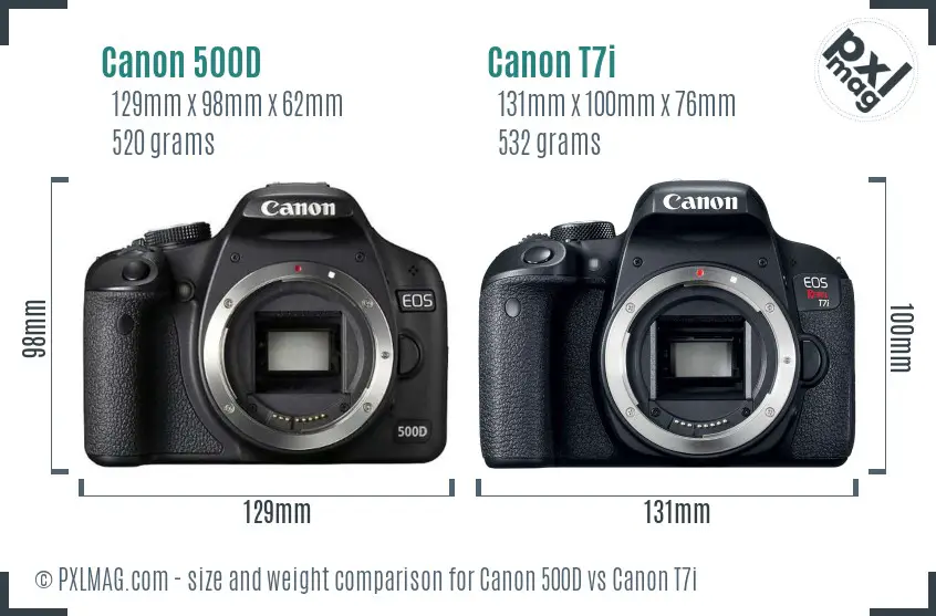 Canon 500D vs Canon T7i size comparison