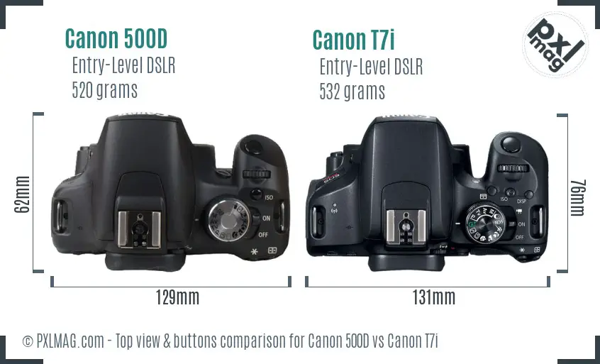 Canon 500D vs Canon T7i top view buttons comparison