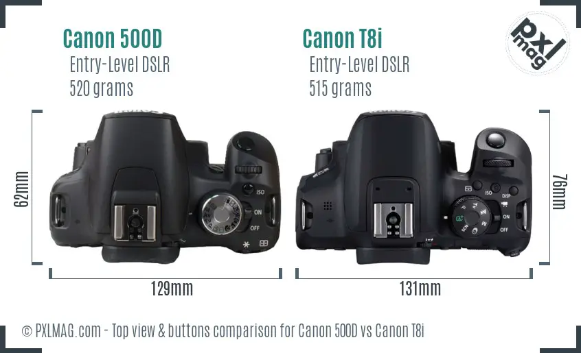 Canon 500D vs Canon T8i top view buttons comparison