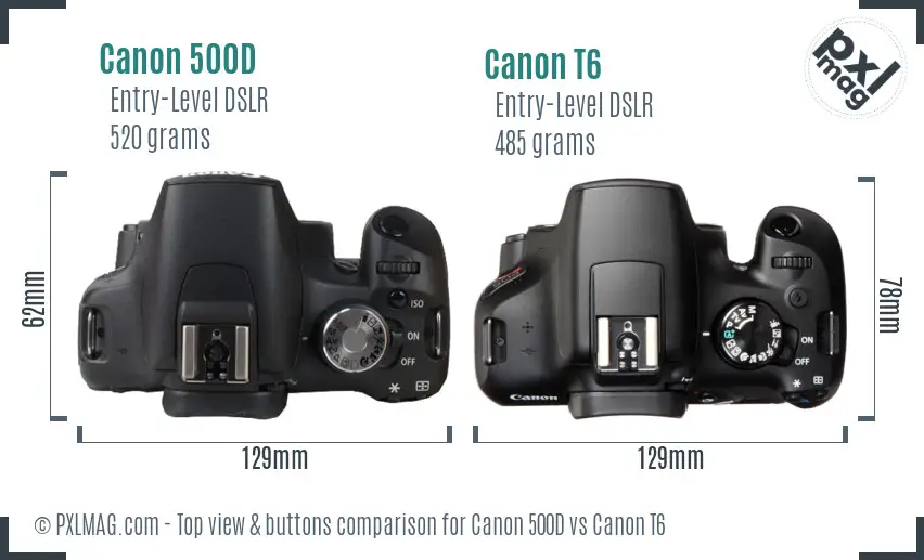 Canon 500D vs Canon T6 top view buttons comparison