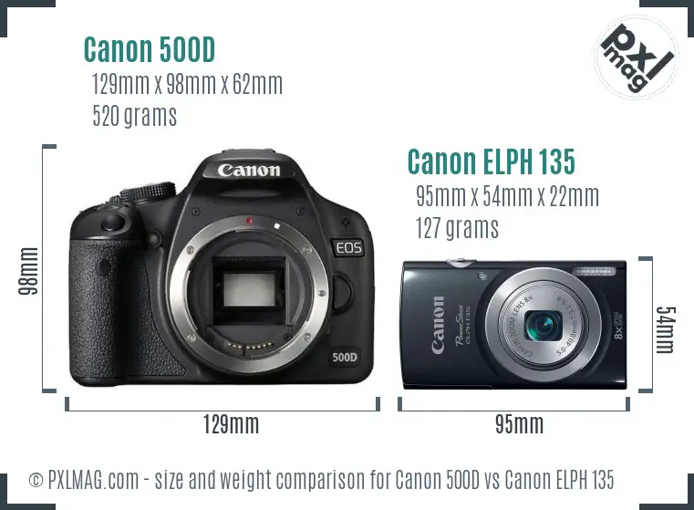 Canon 500D vs Canon ELPH 135 size comparison