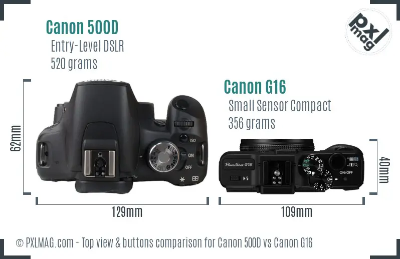 Canon 500D vs Canon G16 top view buttons comparison