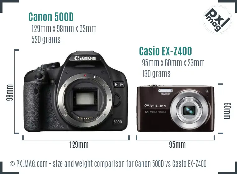 Canon 500D vs Casio EX-Z400 size comparison