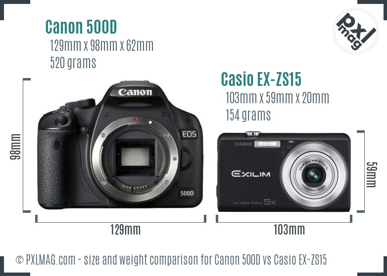 Canon 500D vs Casio EX-ZS15 size comparison