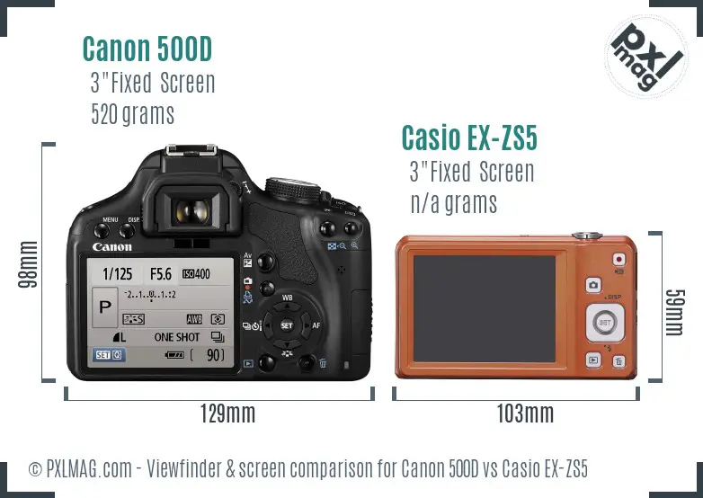 Canon 500D vs Casio EX-ZS5 Screen and Viewfinder comparison