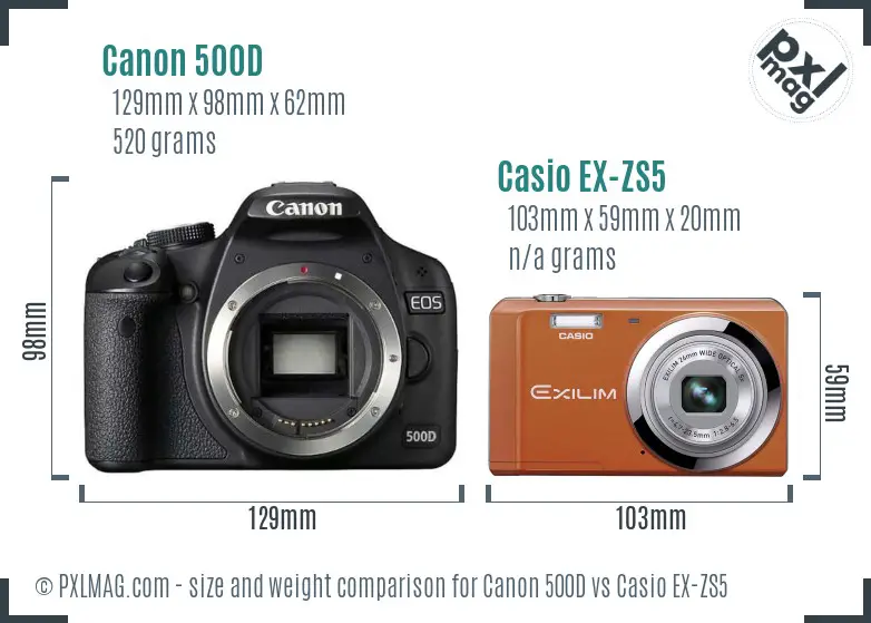 Canon 500D vs Casio EX-ZS5 size comparison