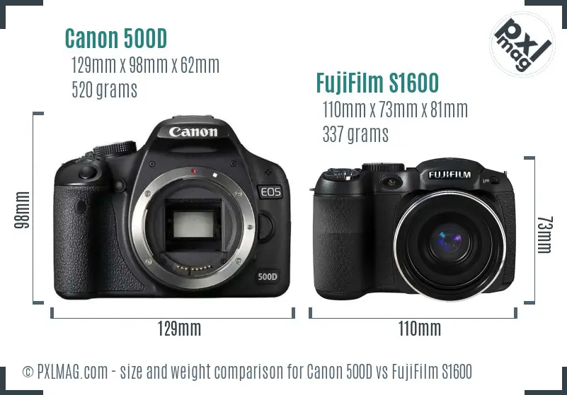 Canon 500D vs FujiFilm S1600 size comparison