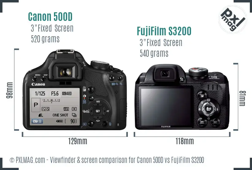 Canon 500D vs FujiFilm S3200 Screen and Viewfinder comparison Canon 500D vs FujiFilm S3200 Screen and Viewfinder comparison