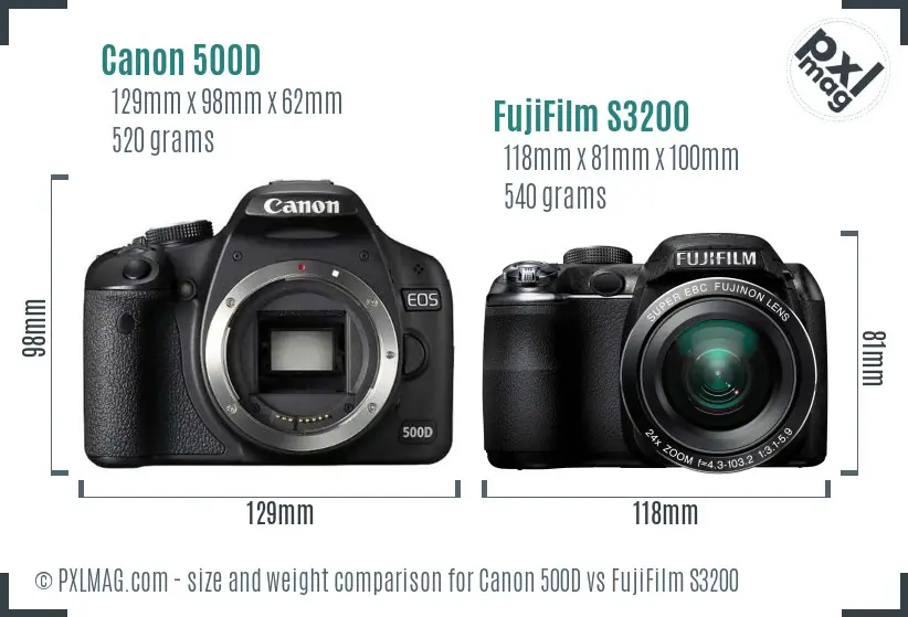 Canon 500D vs FujiFilm S3200 size comparison Canon 500D vs FujiFilm S3200 size comparison