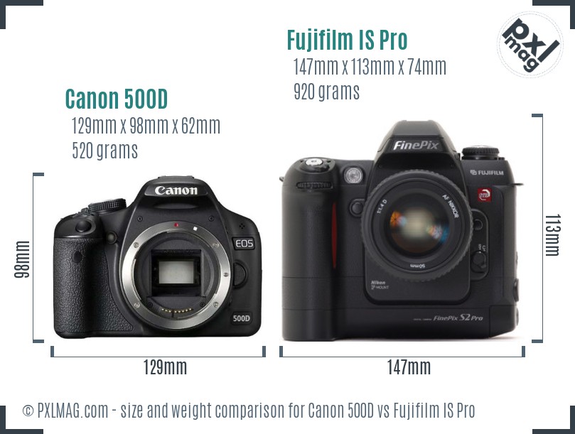 Canon 500D vs Fujifilm IS Pro size comparison Canon 500D vs Fujifilm IS Pro size comparison